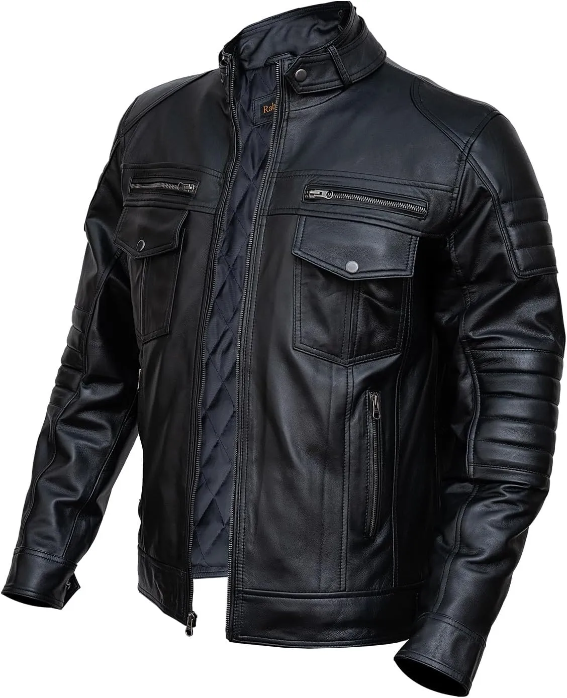 Men Cafe Racer Motorcycle Style Solid Color Leather Jacket | Mens Slim Fit Motorcycle Brown Leather Jacket