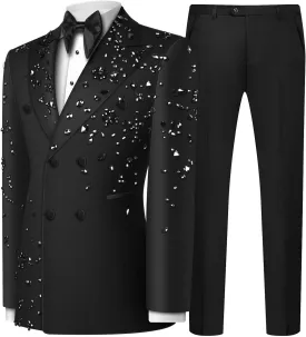 Men's 2 Piece Double Breasted Suits Slim Fit Tuxedo Jacket and Dress Pants Set for Wedding Business Prom Suits