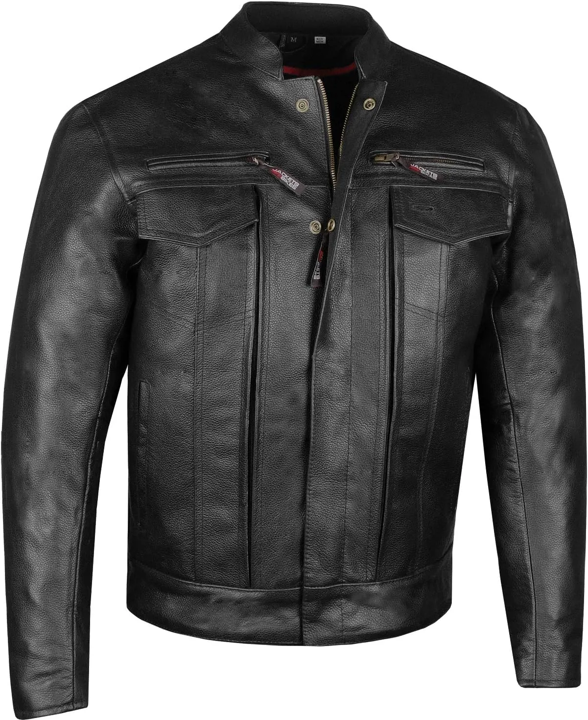 Men's Commuter Premium Natural Buffalo Leather Motorcycle Jacket CE Armor Conceal Carry Gun Pockets Cruiser Biker Black S