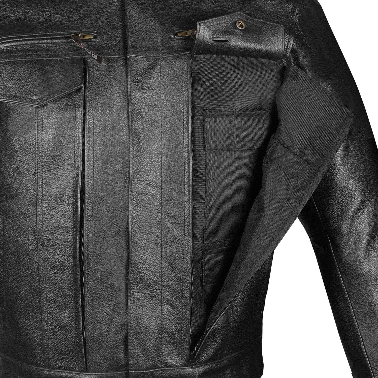 Men's Commuter Premium Natural Buffalo Leather Motorcycle Jacket CE Armor Conceal Carry Gun Pockets Cruiser Biker Black S