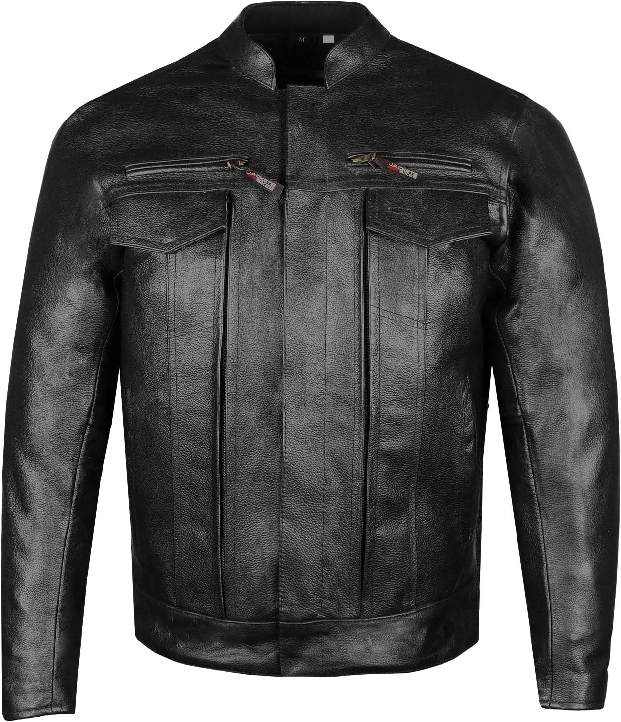 Men's Commuter Premium Natural Buffalo Leather Motorcycle Jacket CE Armor Conceal Carry Gun Pockets Cruiser Biker Black S