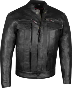 Men's Commuter Premium Natural Buffalo Leather Motorcycle Jacket CE Armor Conceal Carry Gun Pockets Cruiser Biker Black S