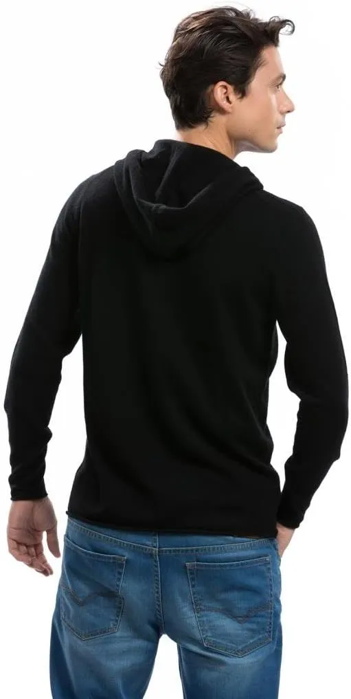 Men's Hoodie - Pure Cashmere Full-Zip Sweatshirt No Pockets Long Sleeves Hand-Knitted