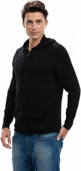 Men's Hoodie - Pure Cashmere Full-Zip Sweatshirt No Pockets Long Sleeves Hand-Knitted