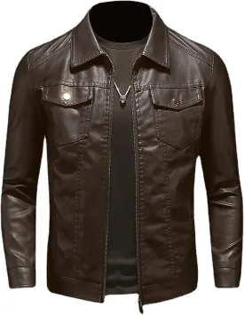 Mens Leather Jacket Motorcycle Black Biker Jackets Vintage Faux Leather Outwear Casual Lightweight