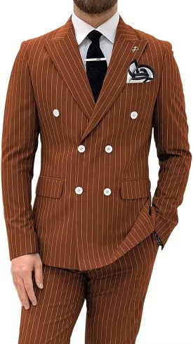 Men's Pinstripe Suit 2 Pieces Regular Fit Double-Breasted Blazer Pants for Wedding Suit Groom Prom Tuxedo Suit