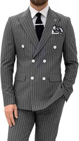Men's Pinstripe Suit 2 Pieces Regular Fit Double-Breasted Blazer Pants for Wedding Suit Groom Prom Tuxedo Suit
