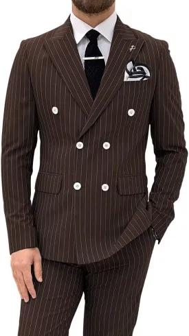 Men's Pinstripe Suit 2 Pieces Regular Fit Double-Breasted Blazer Pants for Wedding Suit Groom Prom Tuxedo Suit