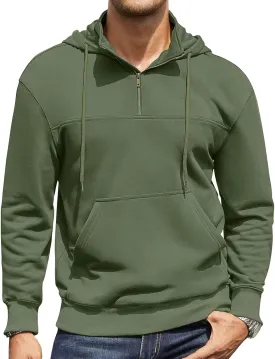 Men's Quarter Zip Pullover Hoodies Long Sleeve Weight 1/4 Half Zip Drawstring Hooded Sweatshirt Kangaroo Pocket