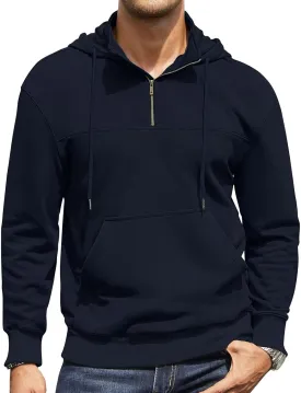 Men's Quarter Zip Pullover Hoodies Long Sleeve Weight 1/4 Half Zip Drawstring Hooded Sweatshirt Kangaroo Pocket