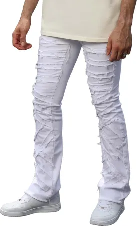 Men's Ripped Bootcut Jeans Slim Fit Bell Bottom Jeans for Men 70s Ripped Flared Denim Pants Stacked