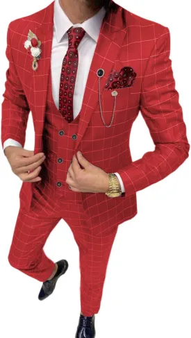 Mens Suit Plaid Tuxedos Business Suits Slim Fit Double Breasted