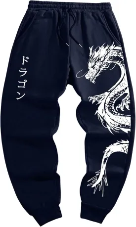 Men's Y2K Graphic Sweatpants Drawstring Waist Workout Jogger Pants Casual Lounge with Pockets