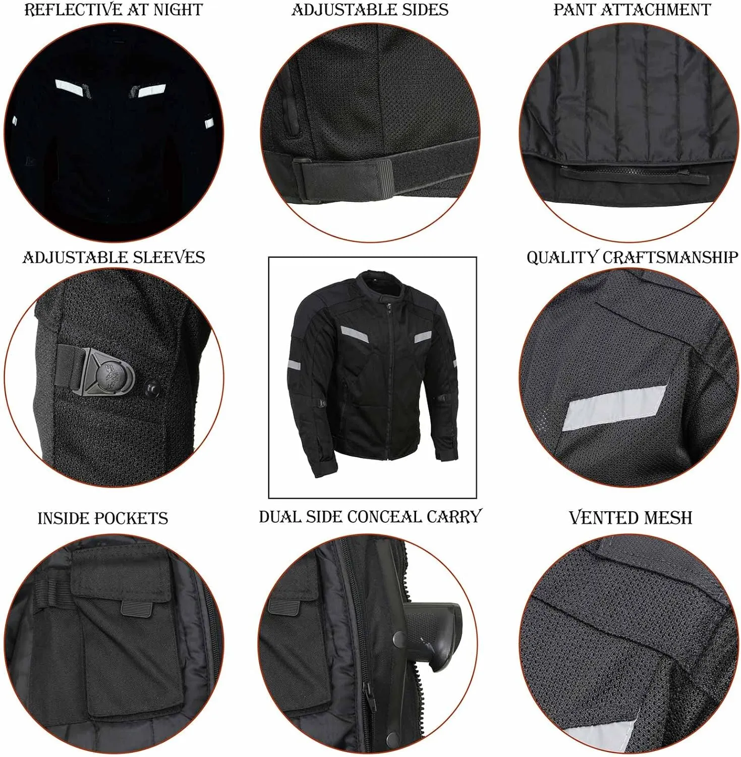 Milwaukee Leather MPM1792 Men's Black CE Armored Textile Motorcycle Jacket- All Season Biker Jacket