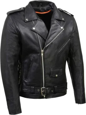 Milwaukee Leather SH1011 Men's Classic Brando Premium Leather Black Motorcycle Riders Leather Jacket w/Side Laces