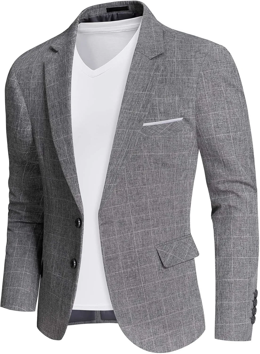 MrSure Mens 2 Buttons Linen Blazer, Casual Sport Coat, Solid Lightweight Suit Jacket for Daily