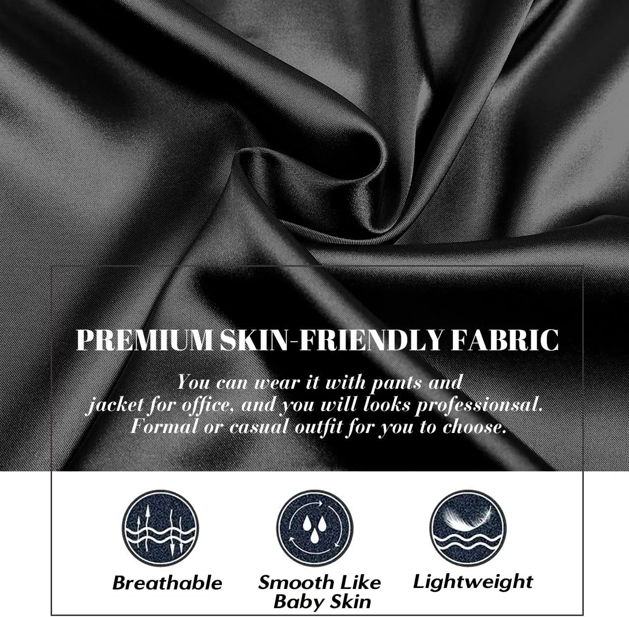 Pausus Satin Button Down Shirts for Women Long Sleeve Slim Fit Office Blouses Casual Business Silk Tops with Pocket S-XXL