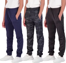 Real Essentials 3 Pack: Boy's Mesh Active Athletic Casual Jogger Sweatpants with Pockets