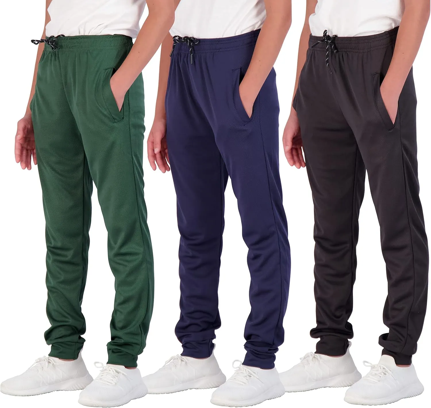 Real Essentials 3 Pack: Boy's Mesh Active Athletic Casual Jogger Sweatpants with Pockets