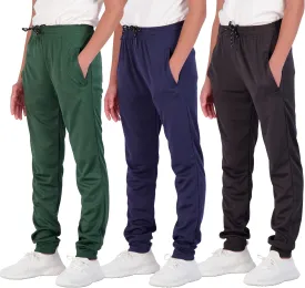 Real Essentials 3 Pack: Boy's Mesh Active Athletic Casual Jogger Sweatpants with Pockets
