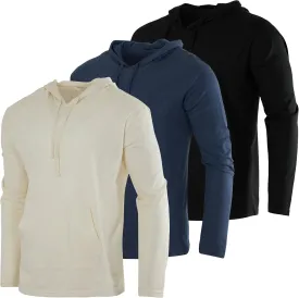 Real Essentials 3 Pack: Men's Cotton Lightweight Casual Pullover Drawstring Hoodie With Pocket (Available In Big & Tall)