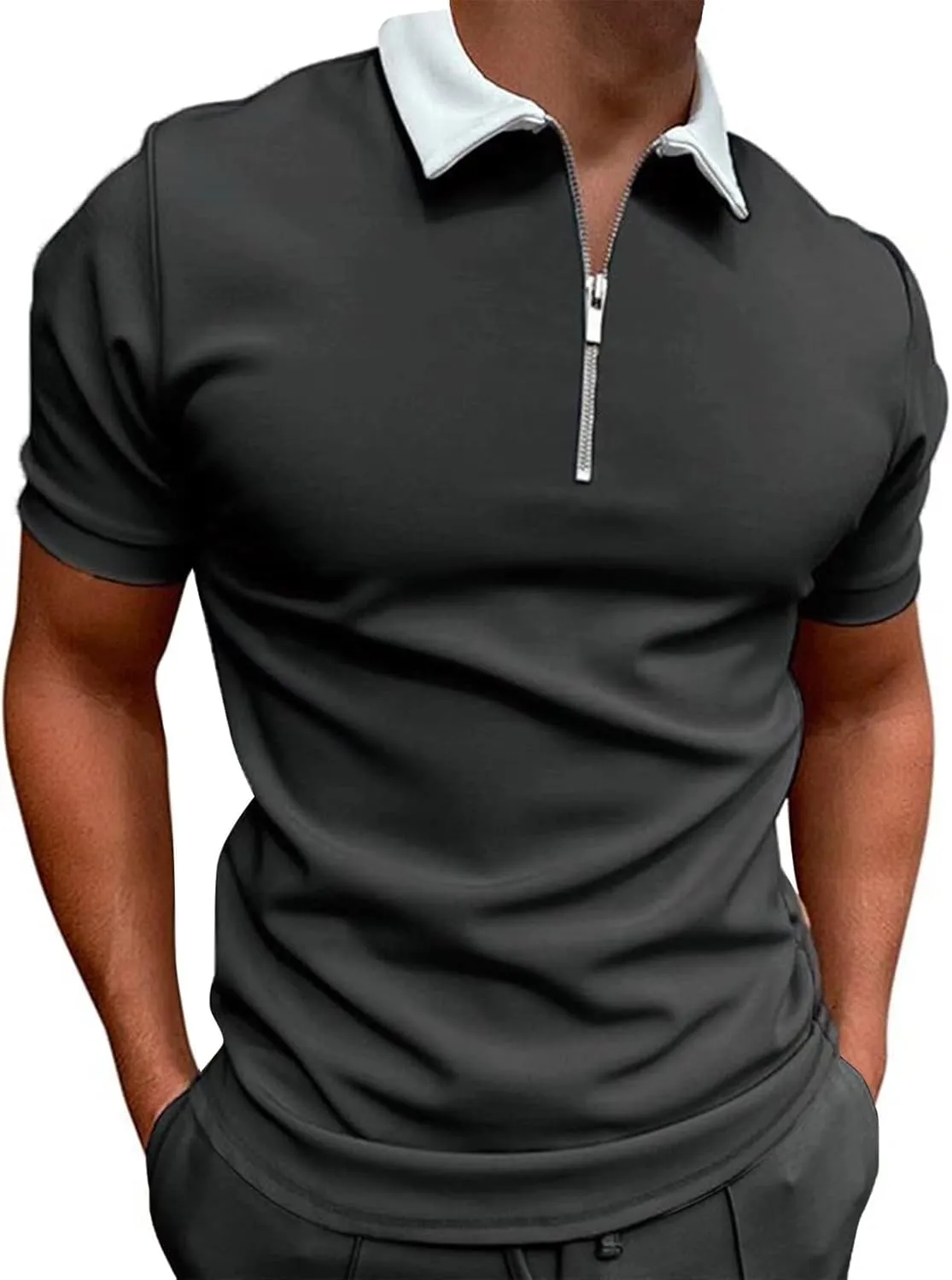 Rela Bota Men's Short Sleeve Polo Shirts Fashion Zipper Polos Casual Slim Fit T-Shirt