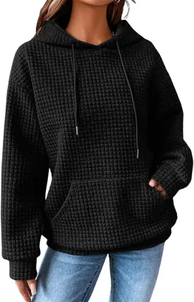 SELINK Hoodies For Women Casual Pullover Waffle Long Sleeve Drawstring Hooded Sweatshirt with Pocket