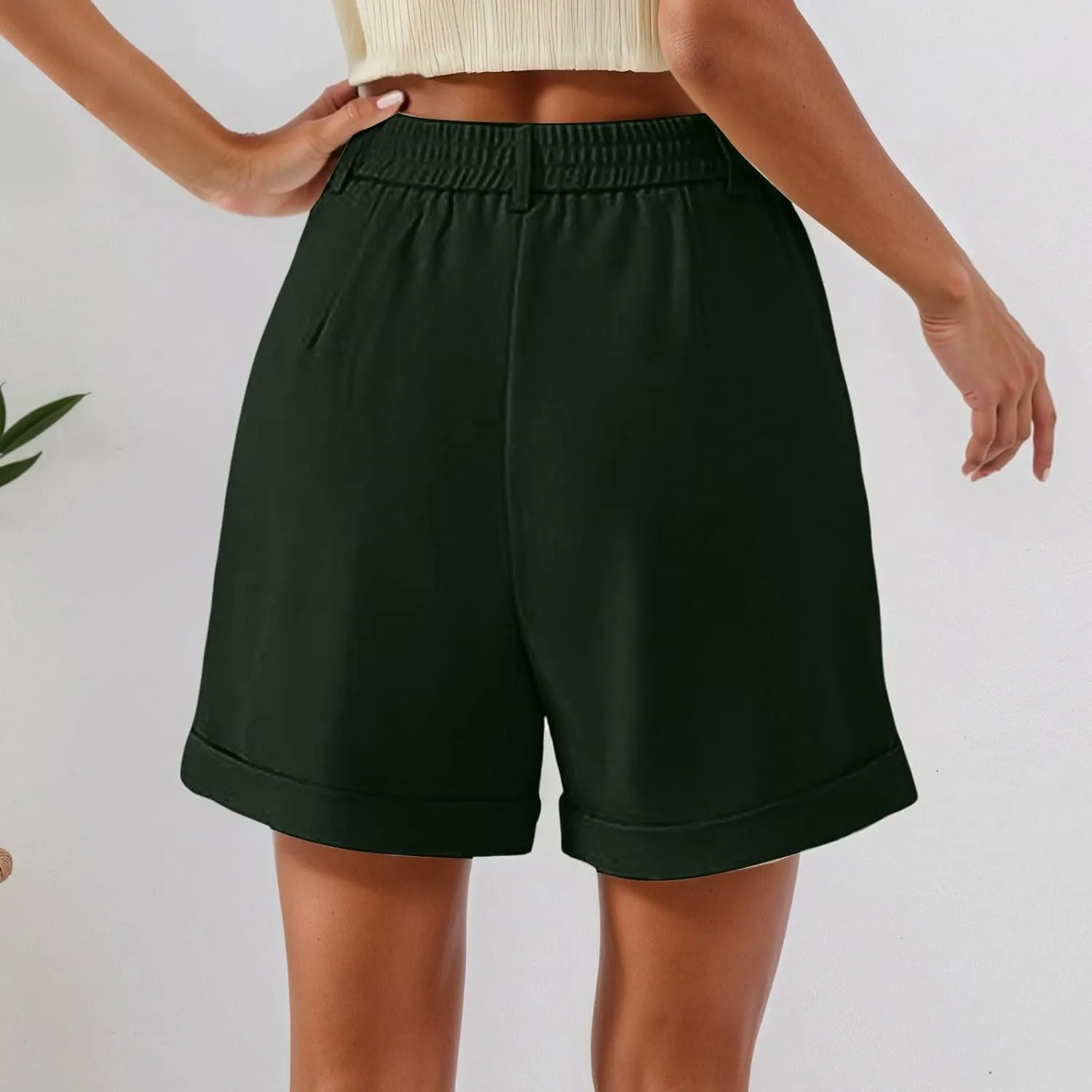 Shorts for Women Dressy Casual Summer Elastic Waist in The Back Pleated Wide Leg Tailored Work Trouser Shorts