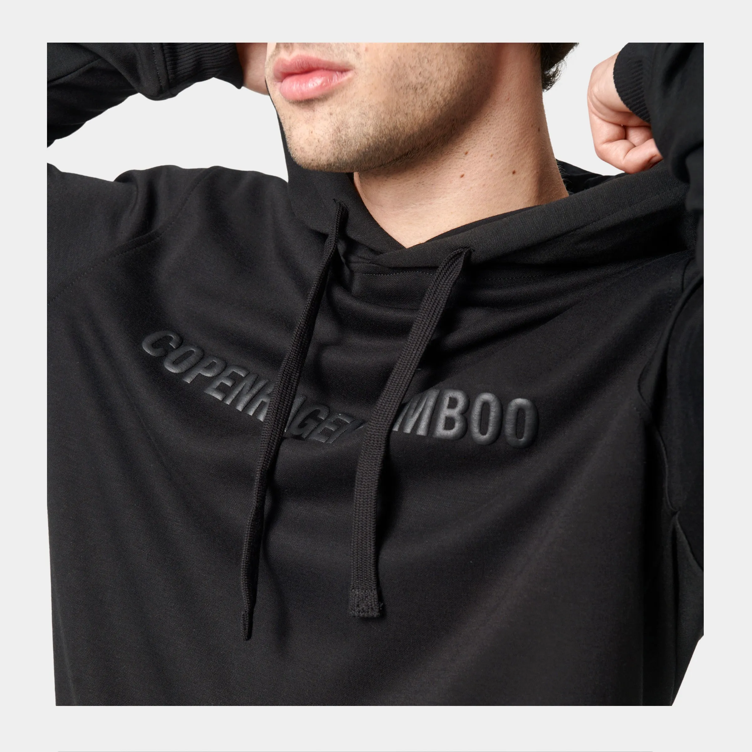 Sort bambus hoodie med logo