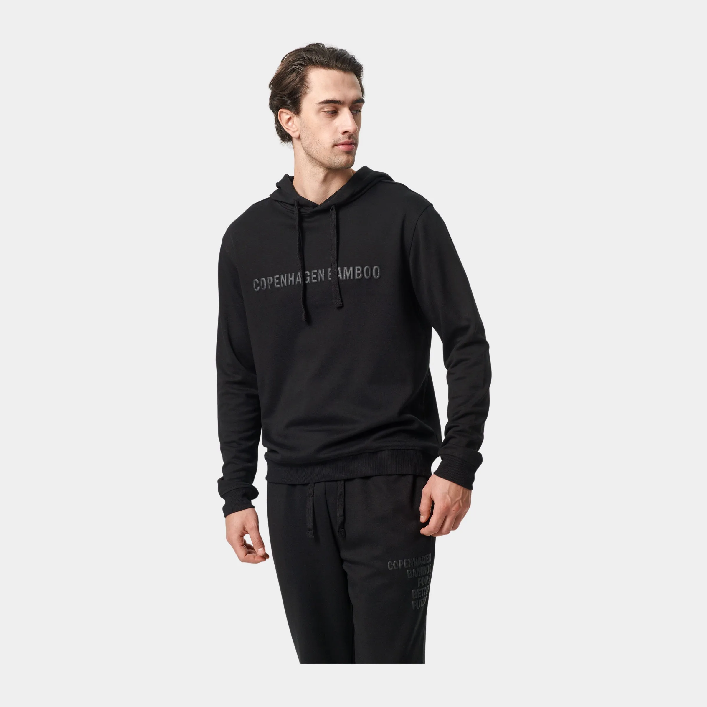 Sort bambus hoodie med logo