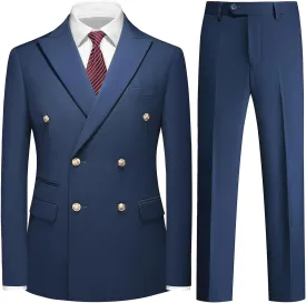 Suit for Men Solid Double Breasted 2 Piece Tuxedo Set Regular Fit Peak Lapels Jacket and Pants