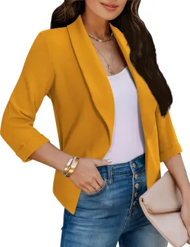 Tralilbee Women's Cropped Blazers 3/4 Sleeve Open Front Lightweight Cardigan Casual Work Office Suit Blazer Jackets S-XL