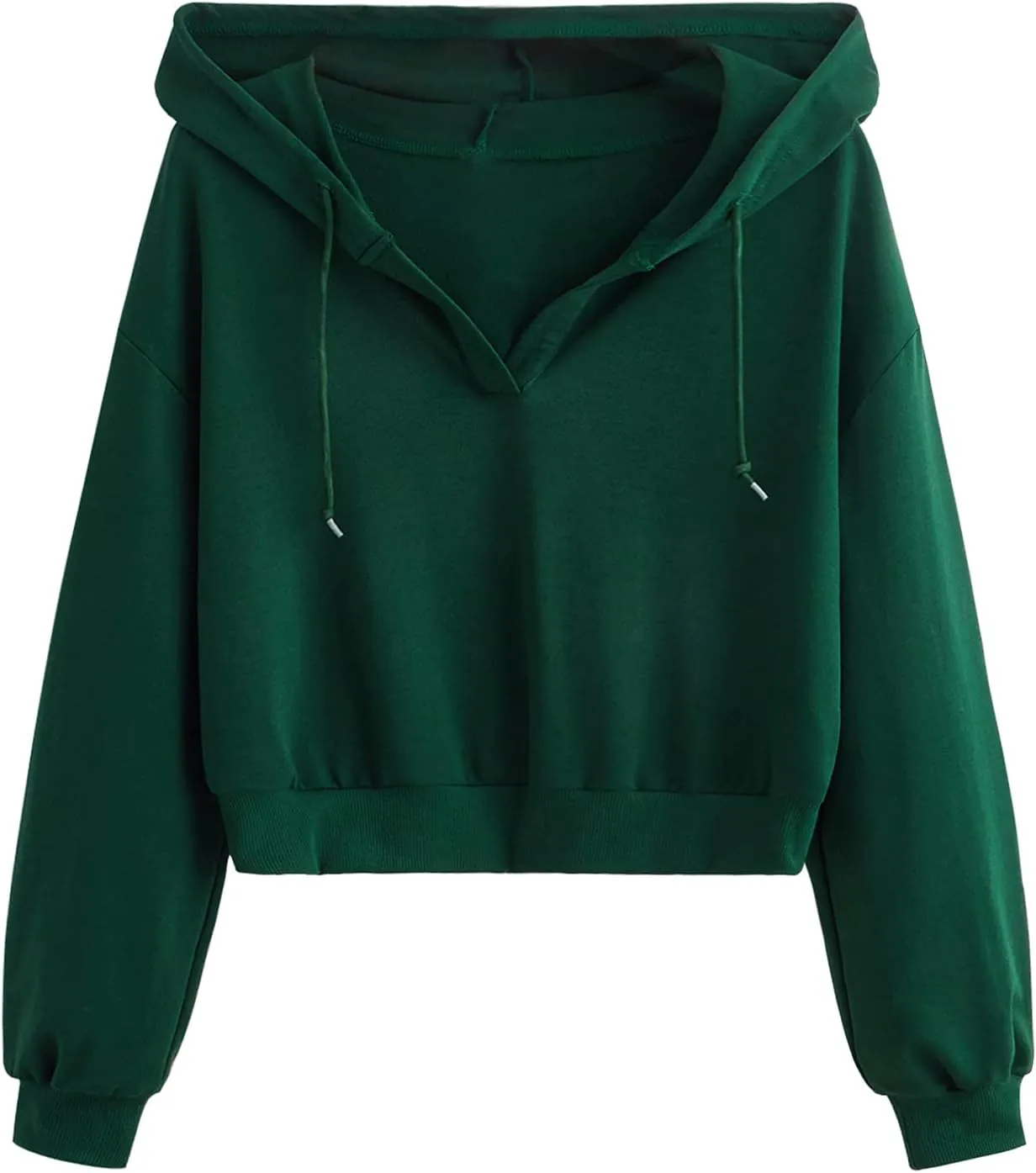 Verdusa Women's Long Sleeve Drop Shoulder Drawstring Crop Hoodie Sweatshirt