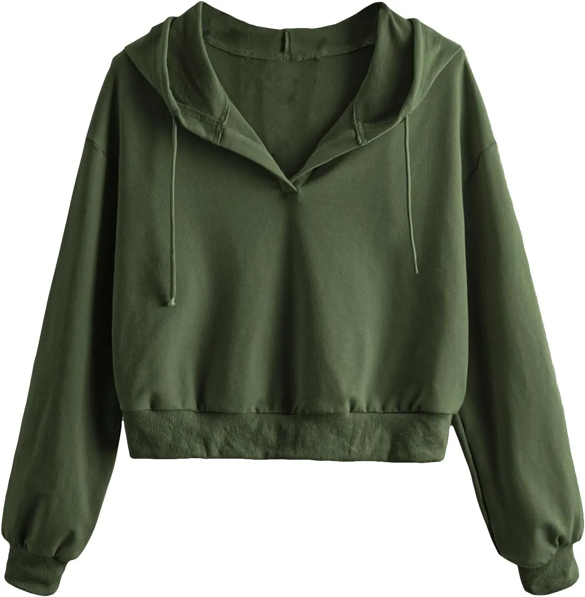 Verdusa Women's Long Sleeve Drop Shoulder Drawstring Crop Hoodie Sweatshirt