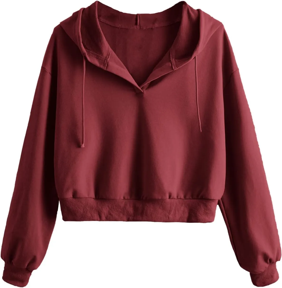 Verdusa Women's Long Sleeve Drop Shoulder Drawstring Crop Hoodie Sweatshirt