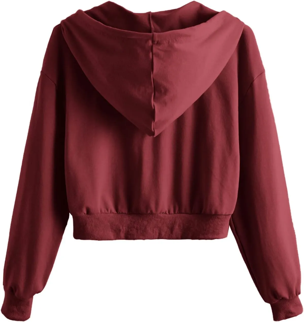 Verdusa Women's Long Sleeve Drop Shoulder Drawstring Crop Hoodie Sweatshirt