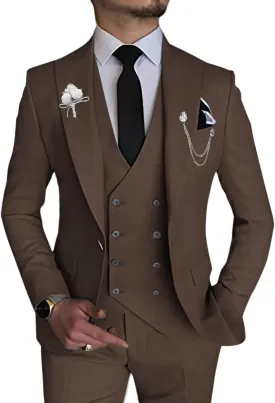 Wangyue Men's 3 Piece Slim Fit Suit Double Breasted Suit Men Formal Suit for Wedding Prom Dinner Party