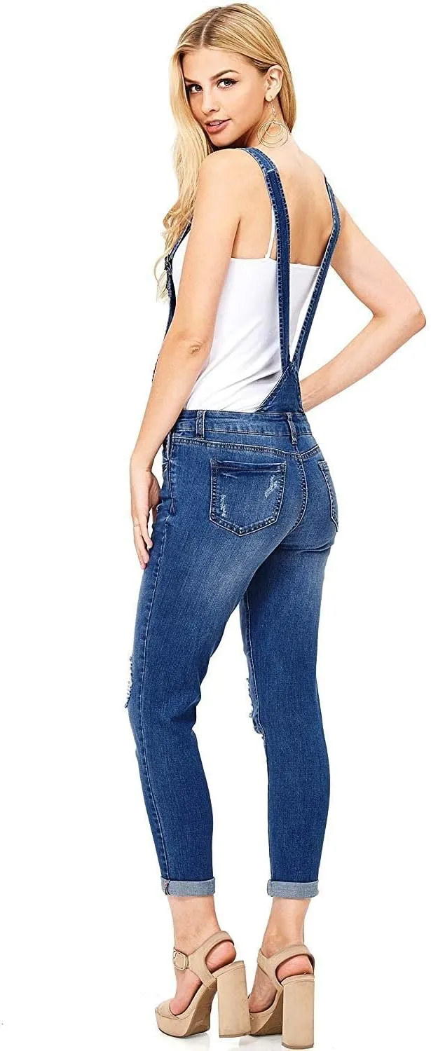 Wax Women's Juniors Ankle Length Skinny Leg Denim Overalls