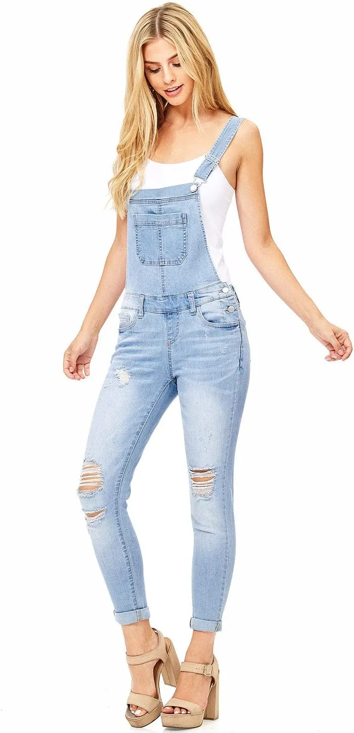 Wax Women's Juniors Ankle Length Skinny Leg Denim Overalls