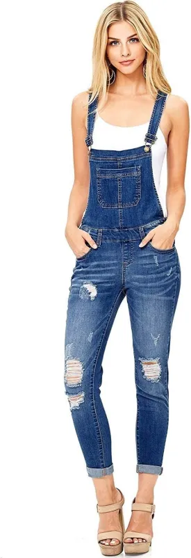 Wax Women's Juniors Ankle Length Skinny Leg Denim Overalls