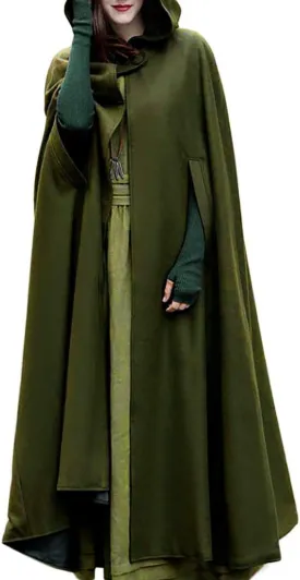 Women Hooded Wool Blend Maxi Long Cape Poncho Maxi Cloak Coat Fall Winter Trench Coat Robe Gothic Plus Size Clothes