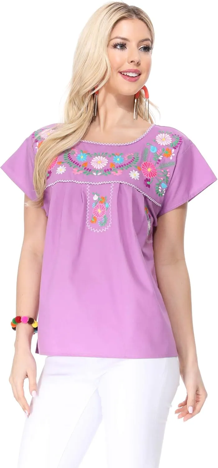 Women Traditional Puebla Mexican Embroidered Blouse