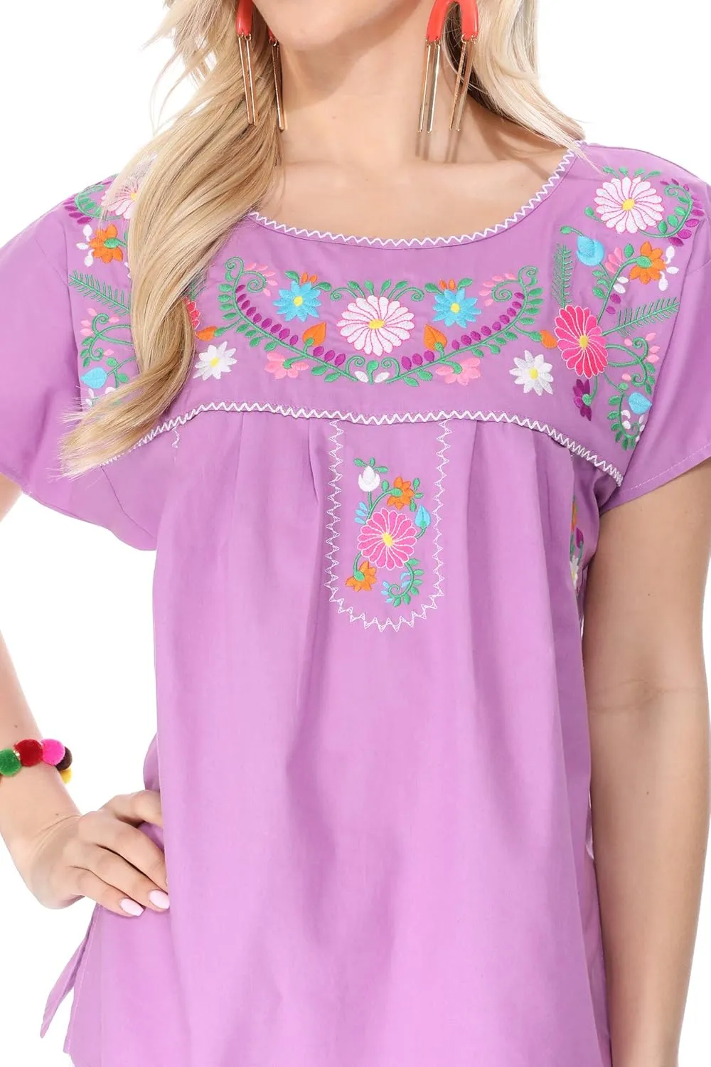 Women Traditional Puebla Mexican Embroidered Blouse