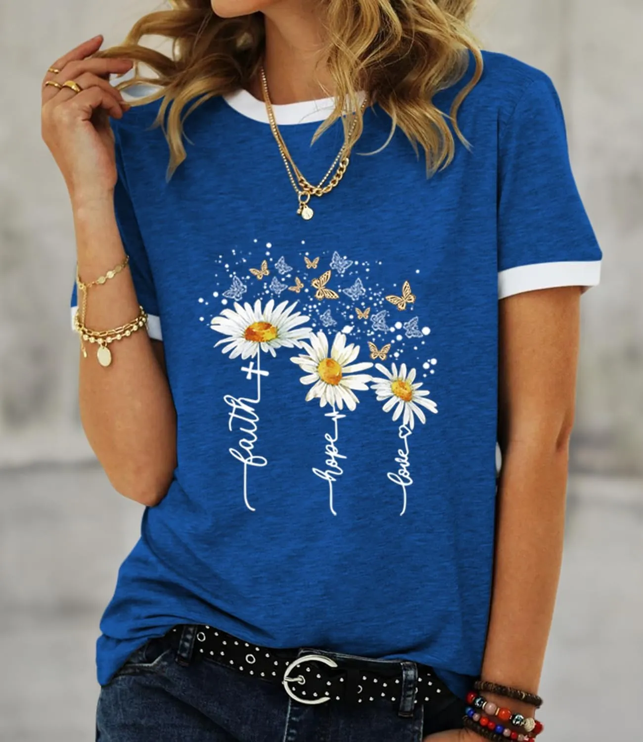 Womens Casual Short Sleeve Tunic Tops Funny Letter Sunflower Print Loose Fit Graphic Tee T Shirts