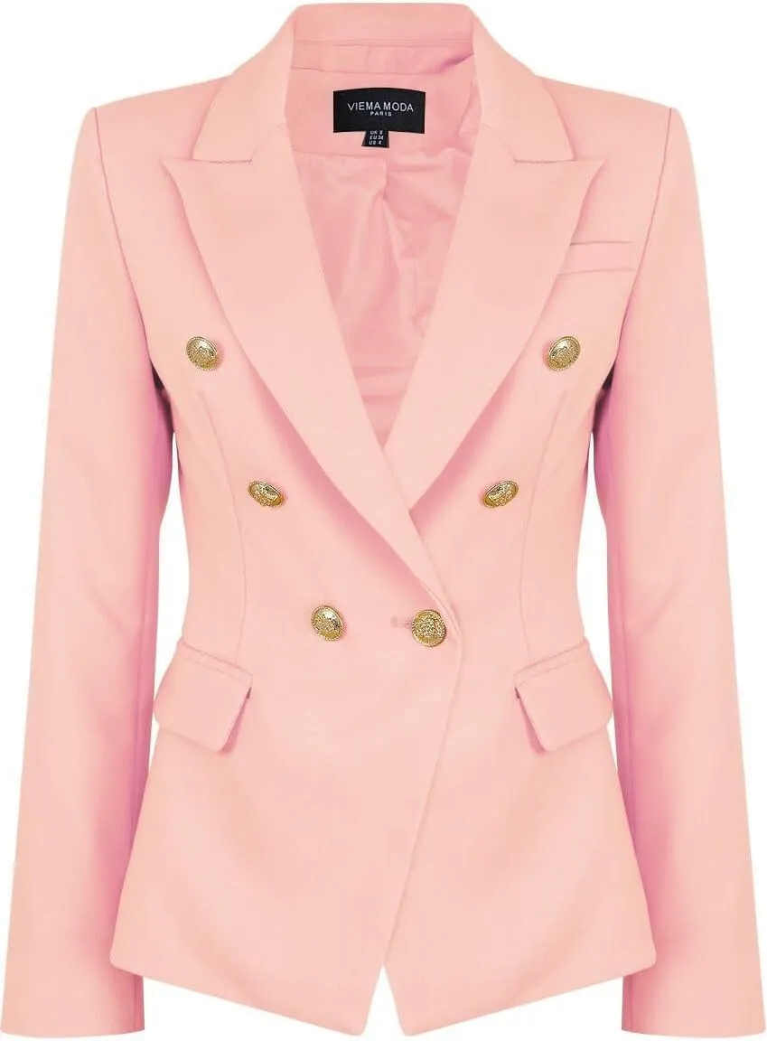 Womens Double Breasted Military Style Blazer Ladies Coat Jacket