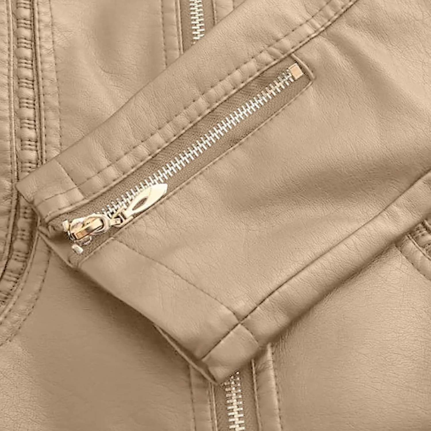 Women's Faux Leather Coat Plus Size Zipper Moto Biker Short Jacket Trendy Thin Slim Fit Cropped Suit Pleather Jacket