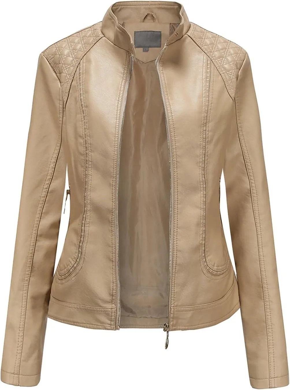 Women's Faux Leather Coat Plus Size Zipper Moto Biker Short Jacket Trendy Thin Slim Fit Cropped Suit Pleather Jacket