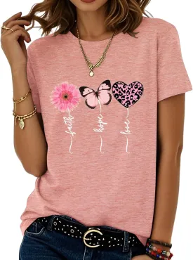 Women's Graphic T Shirt Summer Floral Print Casual Crew Neck Blouse Loose Fit Basic Tee Tops
