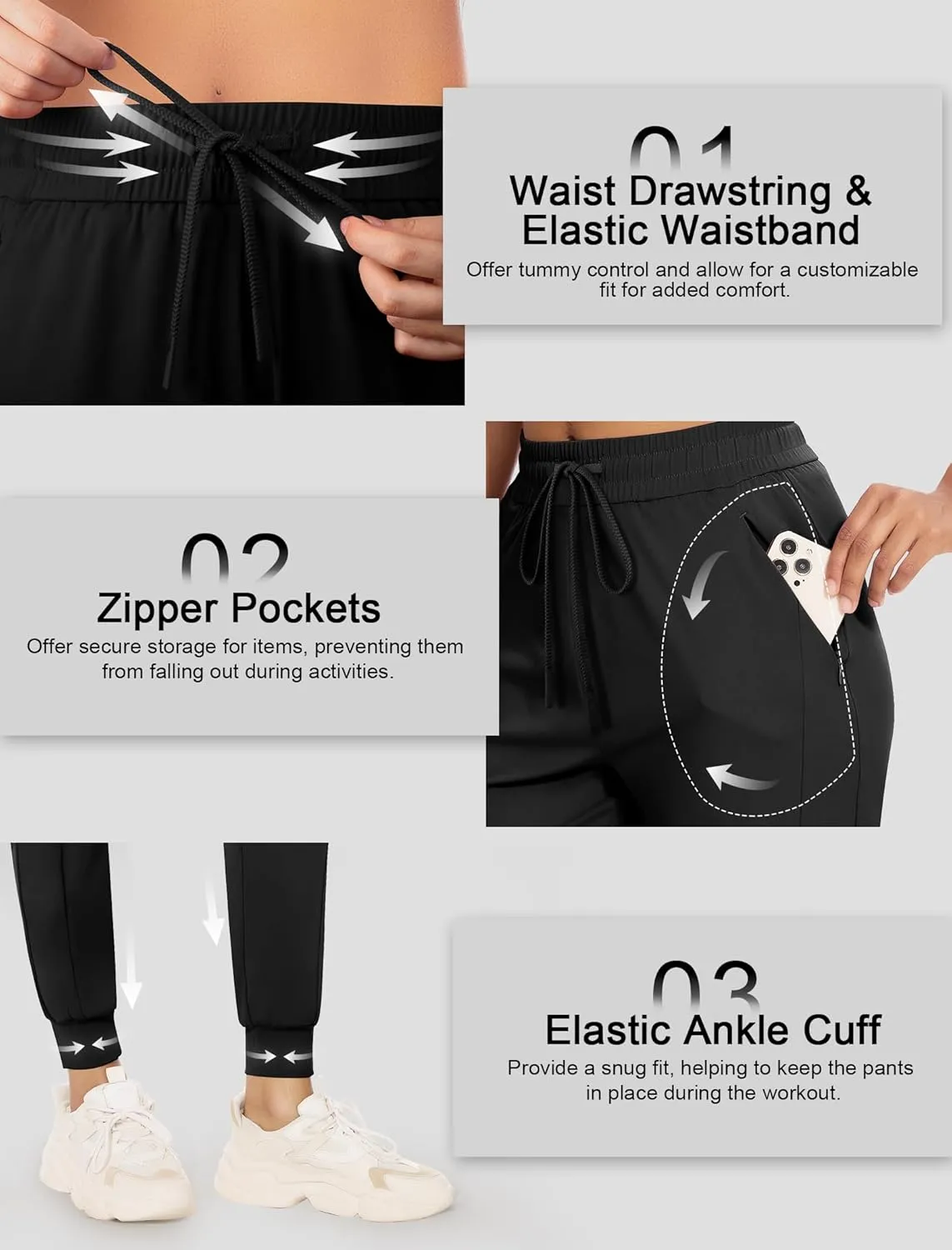 Women's Joggers Pants with Zipper Pockets High Waisted Athletic Drawstring Sweatpants for Lounge Workout Jogging 2024
