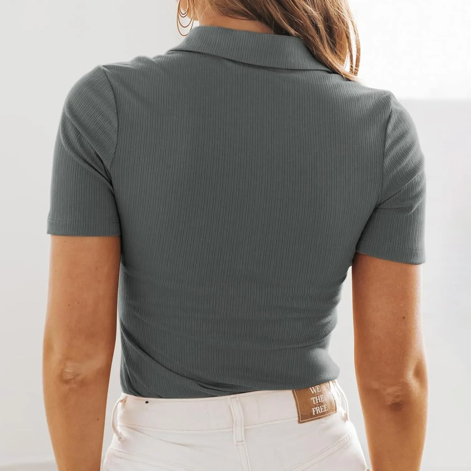 Womens Polo Shirts Short Sleeve V Neck Button Summer Collared Shirts Basic Tee Blouses Business Casual Tops